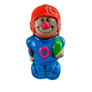 VTG Football Player Coin Bank Happy Sad Face Japan Blue Orange Neon 7.5"x4.5"